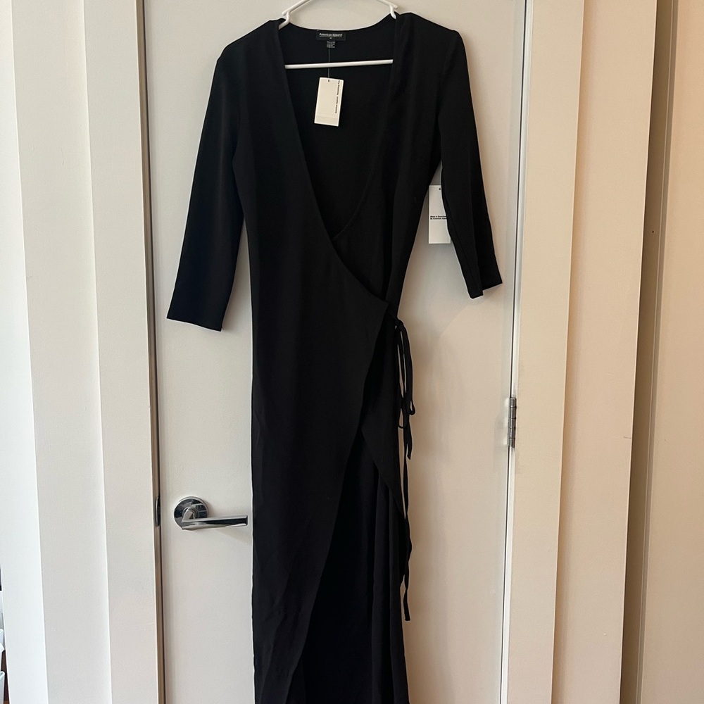 American Appearal Black Sheath Wrap Dress